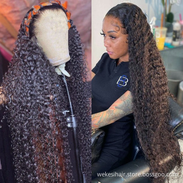 Cuticle aligned virgin human brazilian hair wig,Wholesale cheap for black women 40 inch curly deep wave full lace human hair wig